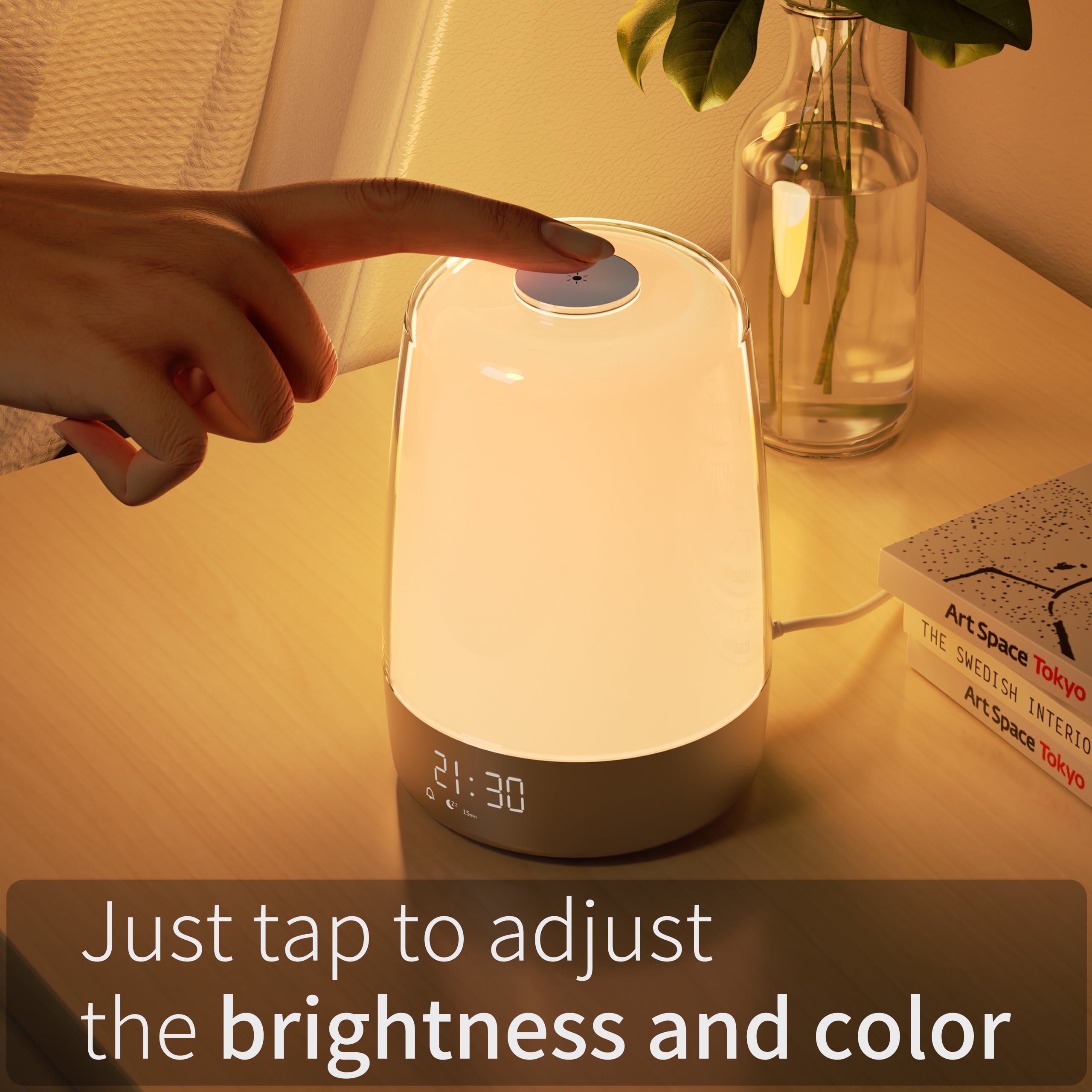 Exiting 3 Ways Alarm Clock, Wake up Light Alarm Clock, 3 Ways Dimmable Modern Small Digital RGB Bedside Lamp for Heavy Sleeper