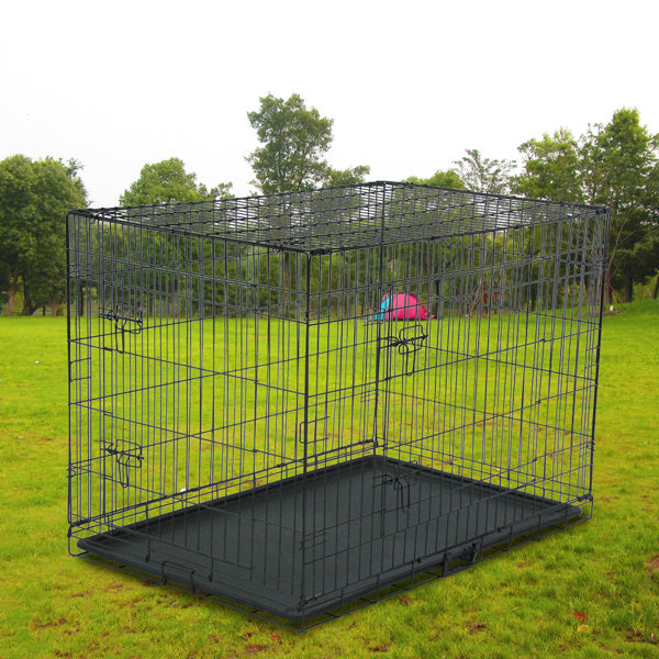 42 Inch Iron Foldable With Divider Plastic Tray Black Dog And Cat Cage