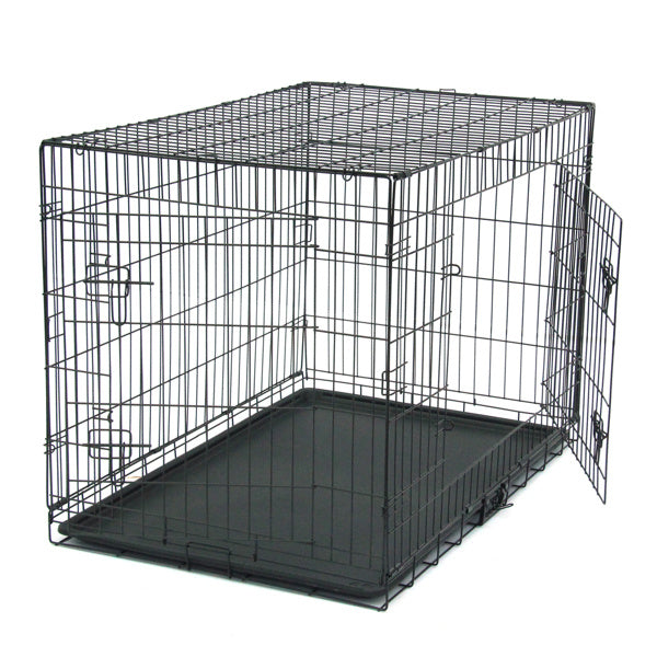 42 Inch Iron Foldable With Divider Plastic Tray Black Dog And Cat Cage