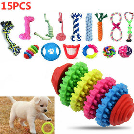 15X Tough Dog Toys Bundle Chew Rope Knot Ball Squeakers