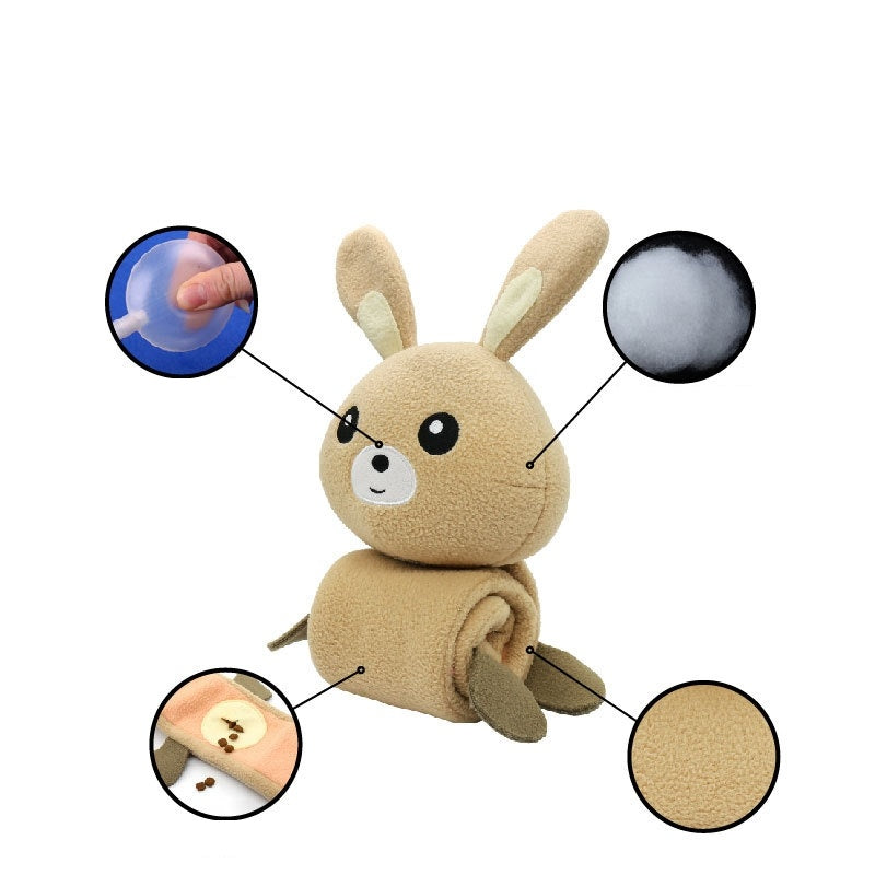 Fluffy plush rabbit dog toy designed for training, food hiding, and sound-making, featuring bite resistance.