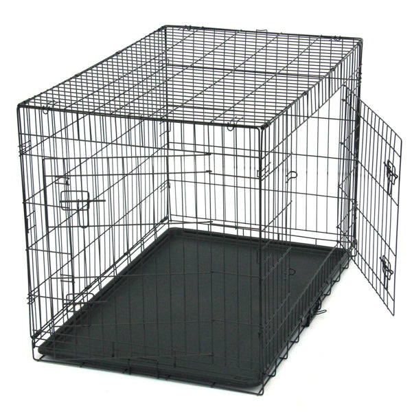 42 Inch Iron Foldable With Divider Plastic Tray Black Dog And Cat Cage
