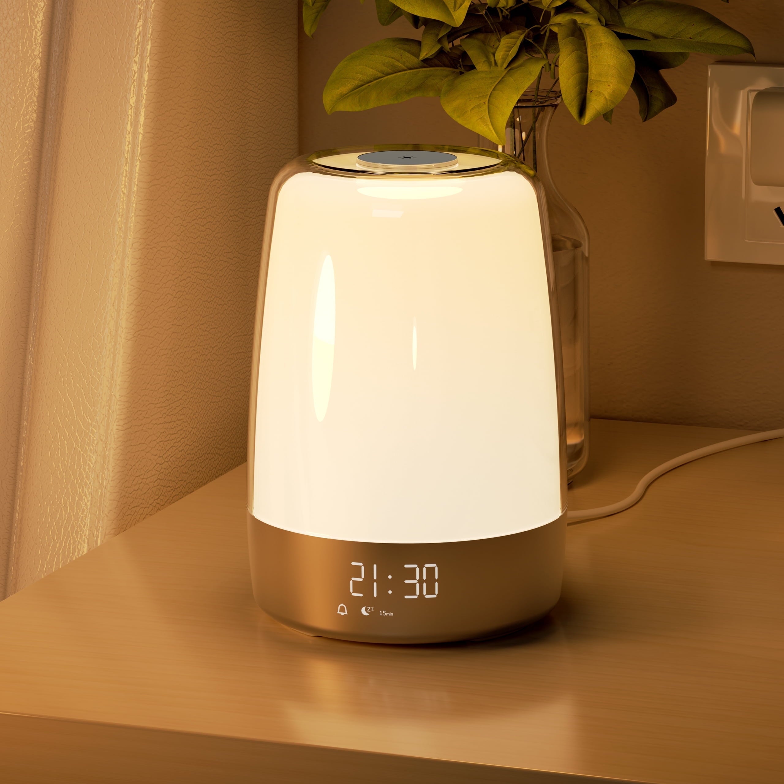Exiting 3 Ways Alarm Clock, Wake up Light Alarm Clock, 3 Ways Dimmable Modern Small Digital RGB Bedside Lamp for Heavy Sleeper