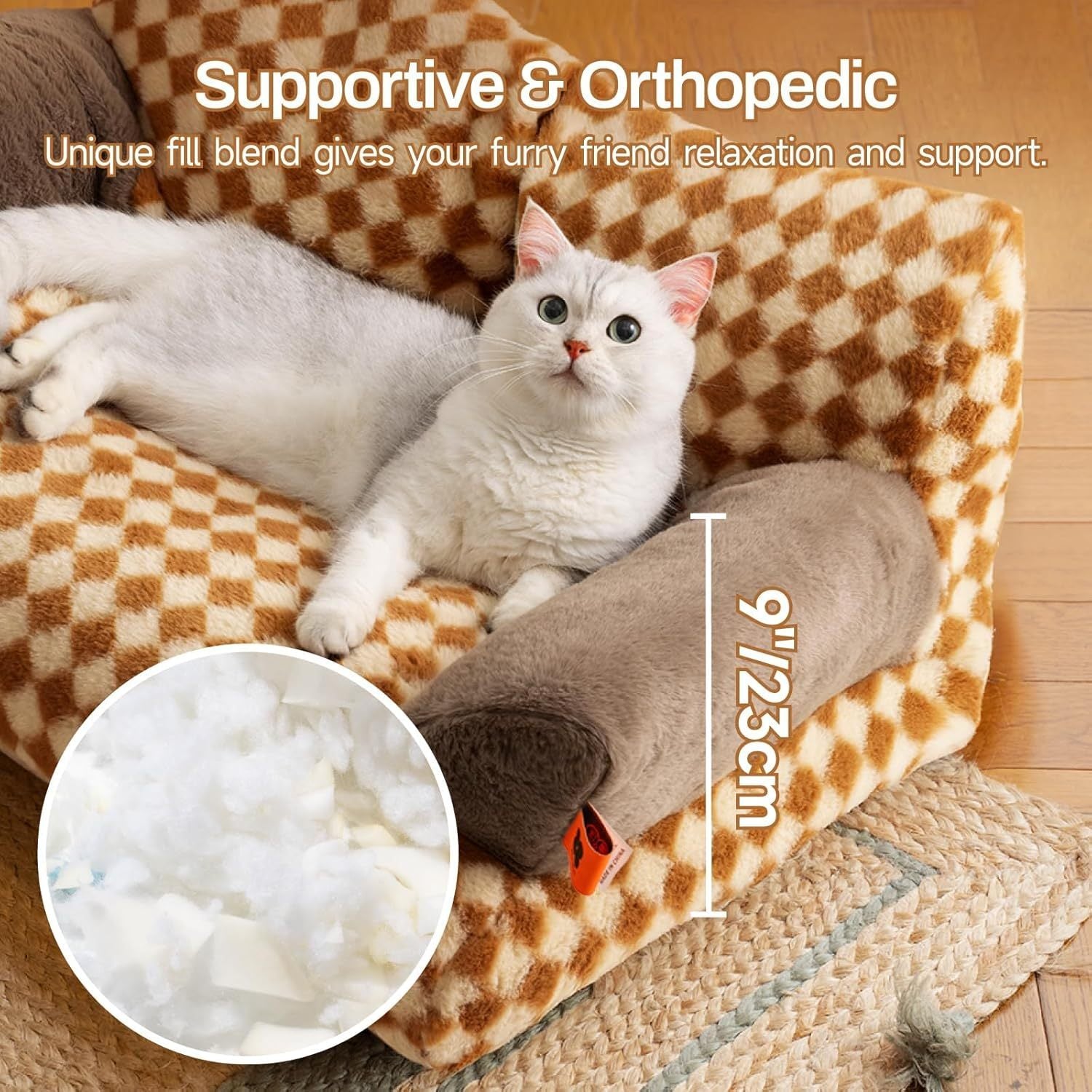 MEWOOFUN Cat Bed For Indoor Cats, Washable Dog Beds For Small Medium Dogs & Cats, Fluffy Cat Couch With Non Slip Bottom, 26x19x13 Inch Brown, 26.0 L X 19.0 W X13.0 Th