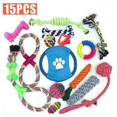 15X Tough Dog Toys Bundle Chew Rope Knot Ball Squeakers