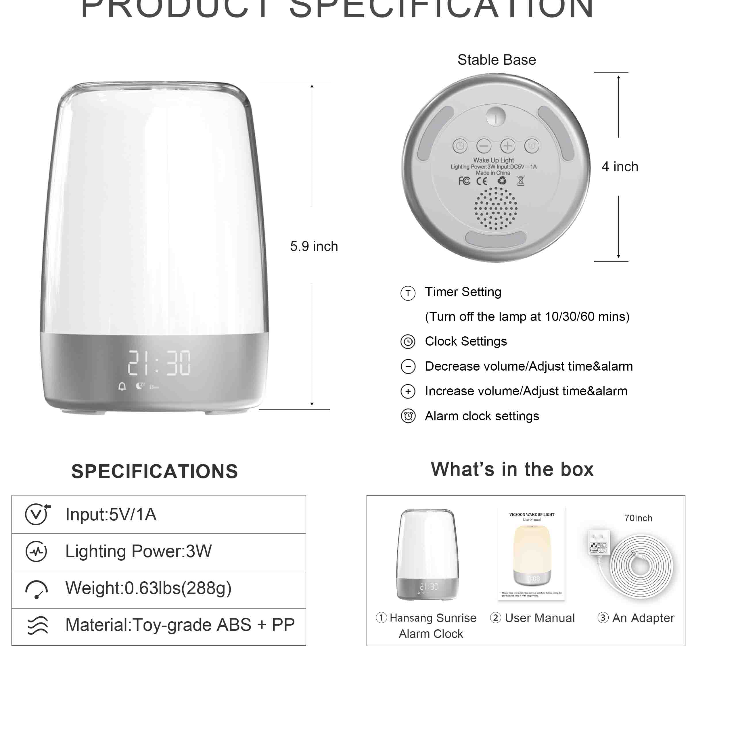 Exiting 3 Ways Alarm Clock, Wake up Light Alarm Clock, 3 Ways Dimmable Modern Small Digital RGB Bedside Lamp for Heavy Sleeper