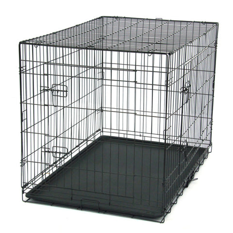 42 Inch Iron Foldable With Divider Plastic Tray Black Dog And Cat Cage