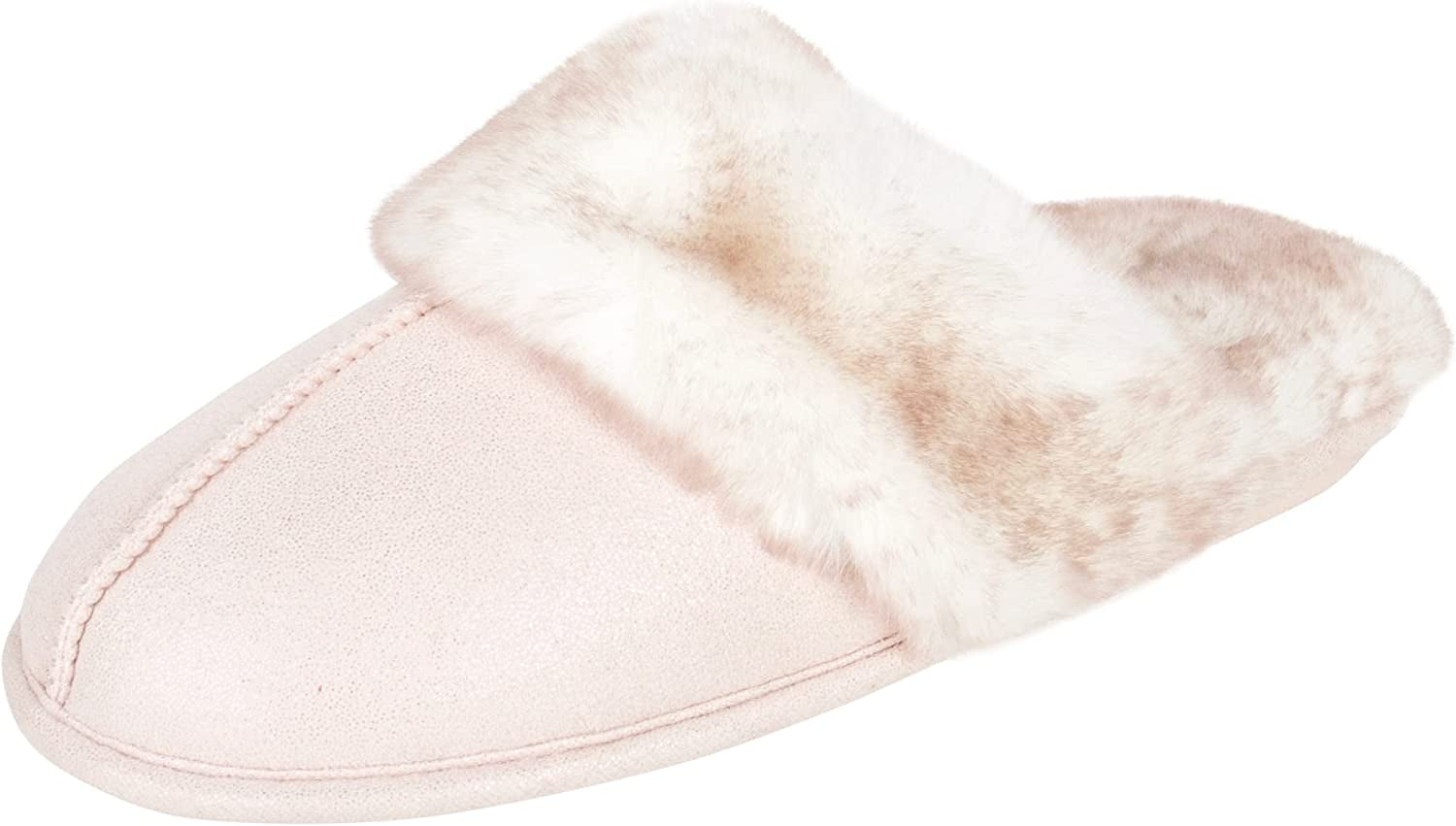 Women'S Soft Comfy Faux Fur House Slipper Scuff Memory Foam Slip on Anti-Skid Sole